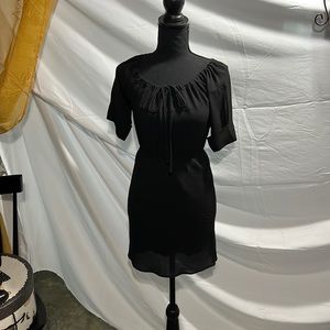 Showroom Black Cinched Waist Dress, lined skirt and cinched neck line. Size XS